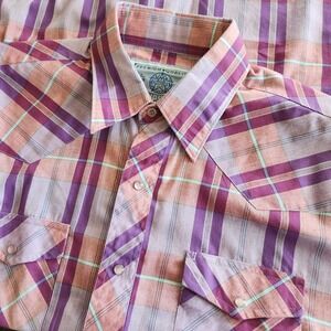 Vintage American Hero Western Shirt L Cowboy Short‎ Sleeve Pearl Snap 80s 90s